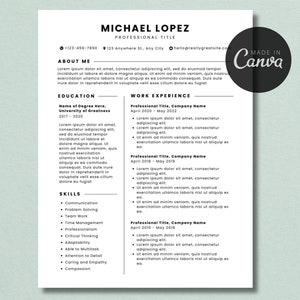 Canva Resume Template, Editable Resume Template, CV Canva Template, 2 Page Resume, Resume with Cover Letter, Minimalist Resume, PDF Download