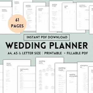 Wedding Checklist Printable, Wedding Planner Pages, Wedding Plan Bundle, Wedding Planning Book, Wedding Planner PDF, A4, A5, Letter