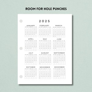 2025 Yearly Calendar One Sheet Printable, Year at a Glance, 2025 Desk ...