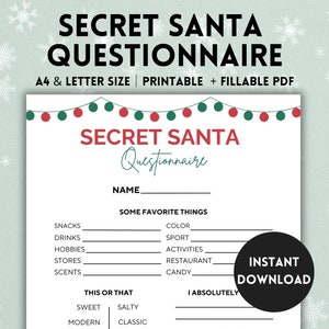 Secret Santa Fragen, Büro Geschenkbörse, Weihnachtsfragebogen, Geschenkfragebogen, Weihnachten Wunschliste Printable Download