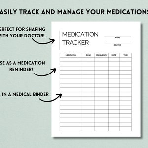 Medication Tracker Printable Reminder, Pills, Daily Medication Log, Medicine Chart, Medication ...
