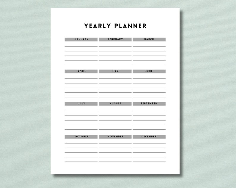 Yearly planner printable yearly tasks yearly to do list etsy