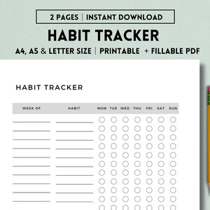 Weekly Habit Tracker Printable, Habit Tracker Template, Routine Tracker, 7 Day Habit Challenge, A4/A5/Letter, Instant Digital Download PDF