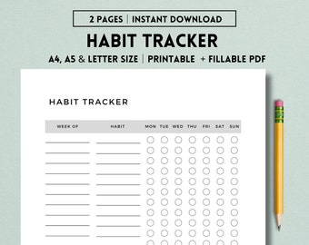 Weekly Habit Tracker Printable, Habit Tracker Template, Routine Tracker, 7 Day Habit Challenge, A4/A5/Letter, Instant Digital Download PDF