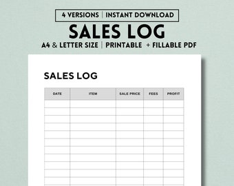 Sales Log Printable Template, Sales Tracker, Order Tracker, Order List Form, Small Business, Garage Sale, Digital Download PDF