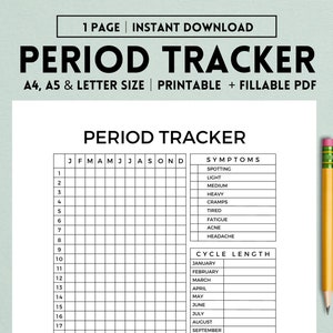 Printable Period Tracker, Symptom Tracker, Period Journal, Ovulation Tracker, Fertility Planner, Period Symptom Tracking, Digital PDF