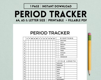 Printable Period Tracker, Symptom Tracker, Period Journal, Ovulation Tracker, Fertility Planner, Period Symptom Tracking, Digital PDF