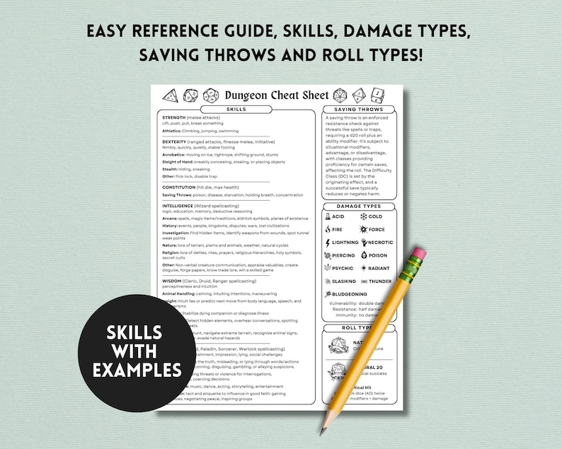 Dnd Cheat Sheet 5e Quick Reference Guide DM Cheat Sheet - Etsy UK