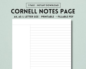 Cornell Notes Printable Template, Blank Notes Page, Study Note Taking,  Lined Paper PDF, Students, Lectures, Instant Digital Download
