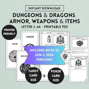 Cartes D&D, 5e, 2024, 2014, Cartes d'objet, Cartes d'arme, Cartes d'armure, Bundle D&D, Donjons et dragons, Dungeon Master, PDF numérique