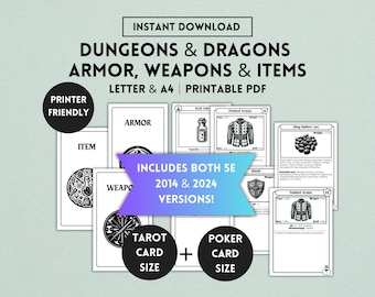 DnD Cards, 5e, 2024, 2014, Item Cards, Weapon Cards, Armor Cards, DnD Bundle, Dungeons and Dragons, Dungeon Master, Digital PDF