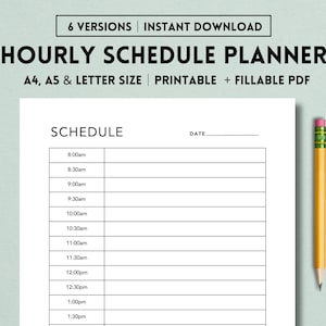 Planificador de horarios por horas, Planificador de horarios de trabajo, Horario de citas diarias, Horario de reuniones diarias, Planificador de media hora, Planificador personal