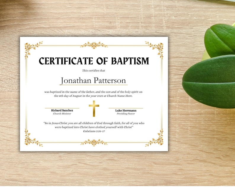 Baptism Certificate Editable Template, Printable Baptism Certificate ...