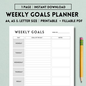 Weekly Goals Planner Printable, Weekly Planner, Minimalist Weekly Schedule, Office Planner, Goals Tracker, Goal Setting Planner, Organizer