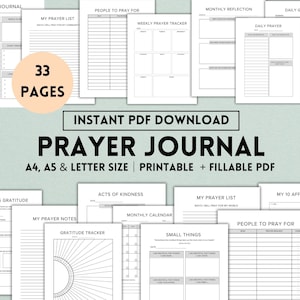 Prayer Journal Printable, Prayer Planner, Bible Study Planner, Gratitude Journal, Digital Bible Guide, Reflection Notes, Church Planner, PDF