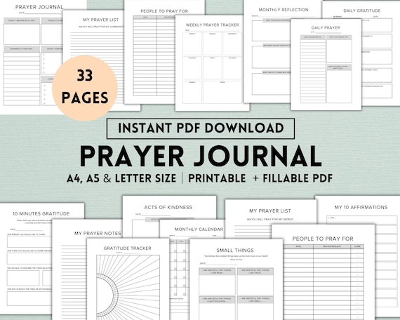 Prayer Journal Printable, Prayer Planner, Bible Study Planner, Gratitude Journal, Digital Bible Guide, Reflection Notes, Church Planner, PDF