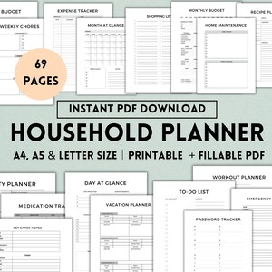 Household Planner Printable, Home Planner Digital, House Planner Binder, Life Planner, Life Organizer PDF, Home Management Download