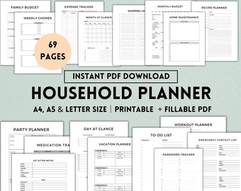 Planificador del hogar imprimible, Planificador del hogar digital, Carpeta del planificador de la casa, Planificador de la vida, Organizador de la vida PDF, Descarga de gestión del hogar
