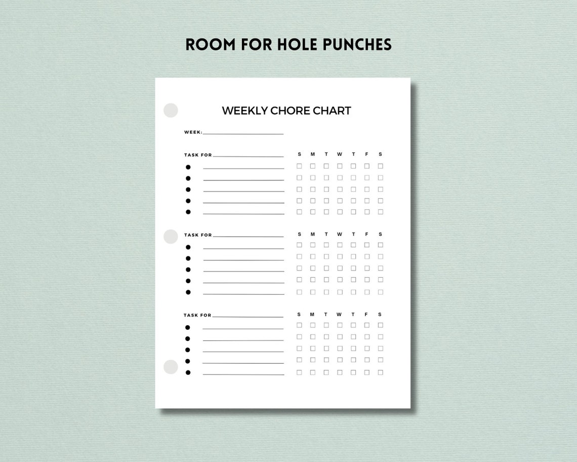 Weekly Chores Chart Printable Template, Kids Chores List, Household ...