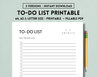 Lista de tareas pendientes imprimible, plantilla de lista de tareas simples, lista mínima de tareas pendientes imprimible, planificador de productividad, descarga digital PDF, A4/A5/Carta