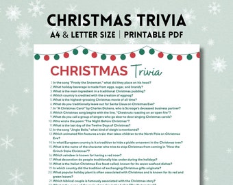 Christmas Trivia Printable, Holiday Trivia Game, Printable Christmas Trivia Game, Christmas Trivia and Answers, Christmas Games for Families