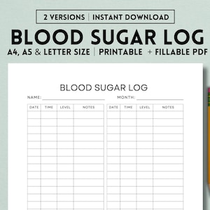 Blood Sugar Log Printable Template, Diabetic Printable, Glucose Tracker, Diabetes Log, Gestational Diabetes, Diabetic Tracker, PDF