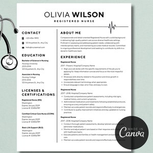 Nursing Resume, Nurse Resume, RN Resume Template, Registered Nurse Resume, Healthcare Resume Template, CV Template Canva, 2 Page Resume