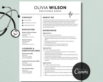 Nursing Resume, Nurse Resume, RN Resume Template, Registered Nurse Resume, Healthcare Resume Template, CV Template Canva, 2 Page Resume