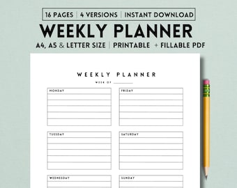 Weekly Planner Printable To Do List, Minimal Weekly Schedule, Weekly Organizer Journal, Weekly Agenda, Week At a Glance, A4/A5/Letter PDF