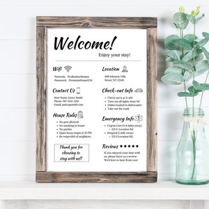 Airbnb Welcome Sign Template, Welcome Sign for Airbnb Hosts, Vacation Rental Printable, Rental House Poster, VRBO, House Rules, WIFI Sign