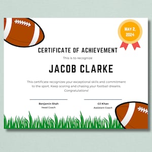 Football Certificate Editable, Award Ceremony Certificate, Printable Football Awards, Football Participation Award, Sports Certificate