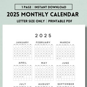 2025 Vertical Wall Calendar: Minimalist Year At A Glance (Letter Size PDF)
