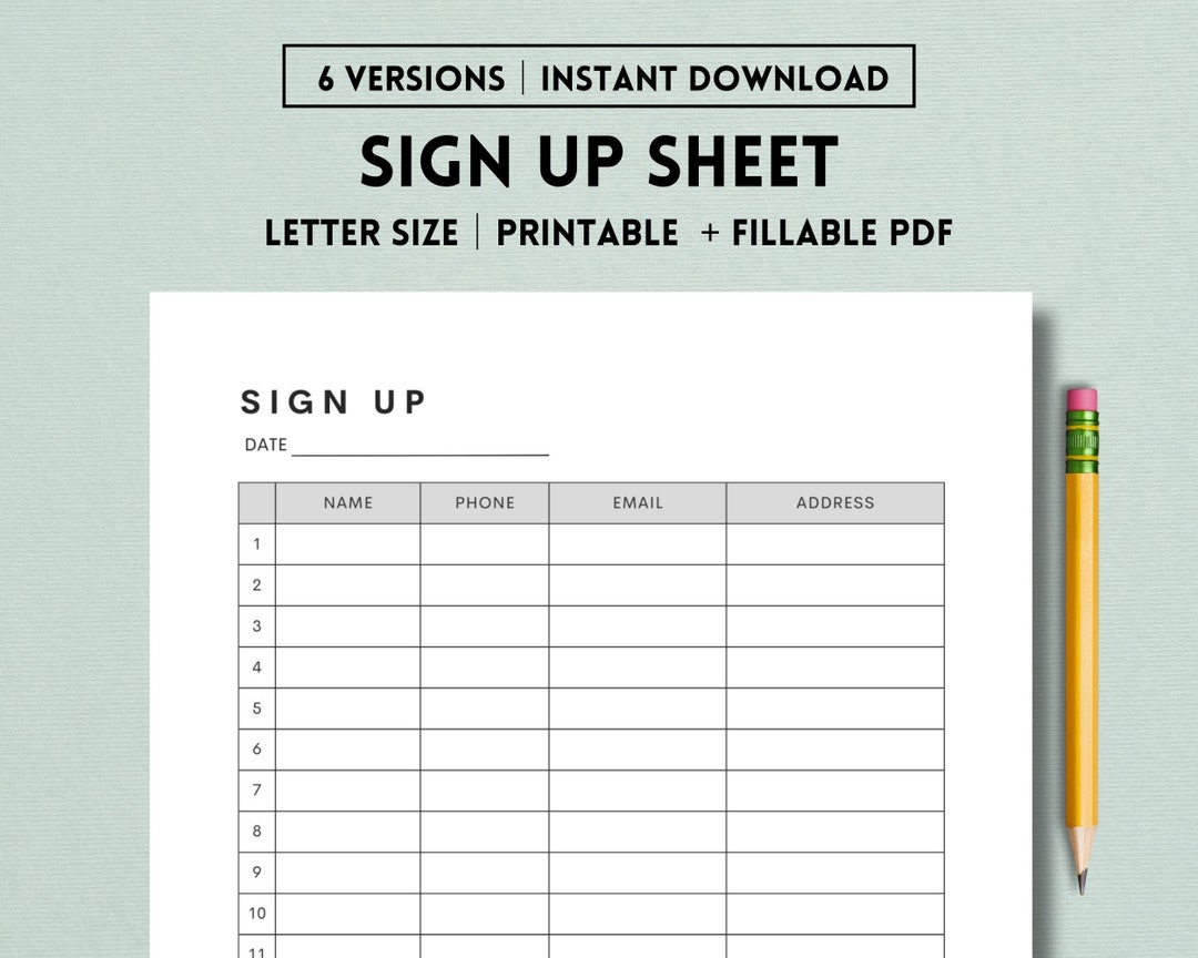 Sign up Sheet Printable, Event Sign Up, Real Estate Open House Sign Up