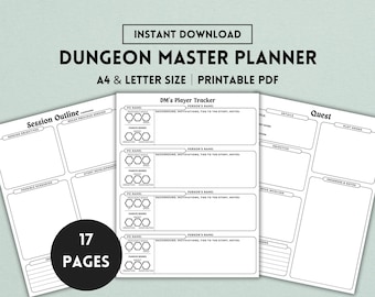 DnD Planner, DnD Printable, DnD Tracker, DM Planner, DM Notebook, D and D Sheet, Dungeons and Dragons Template, 17 Unique Pages, Digital PDF