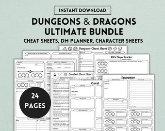 Pacchetto DnD, 5e, DnD stampabile, Cheat Sheet DnD, Guida per il giocatore DnD, Scheda personaggio DnD, Dungeons and Dragons, Dungeon Master, PDF digitale