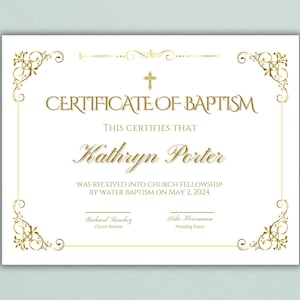 Plantilla editable de certificado de bautismo, certificado de bautismo imprimible, certificados de bautismo personalizados, recuerdo de bautizo, descarga instantánea
