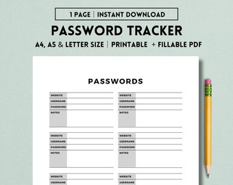 Rastreador de senhas para impressão, protetor de senhas, organizador de senhas, registro de senhas, caderno de senhas, download instantâneo de PDF