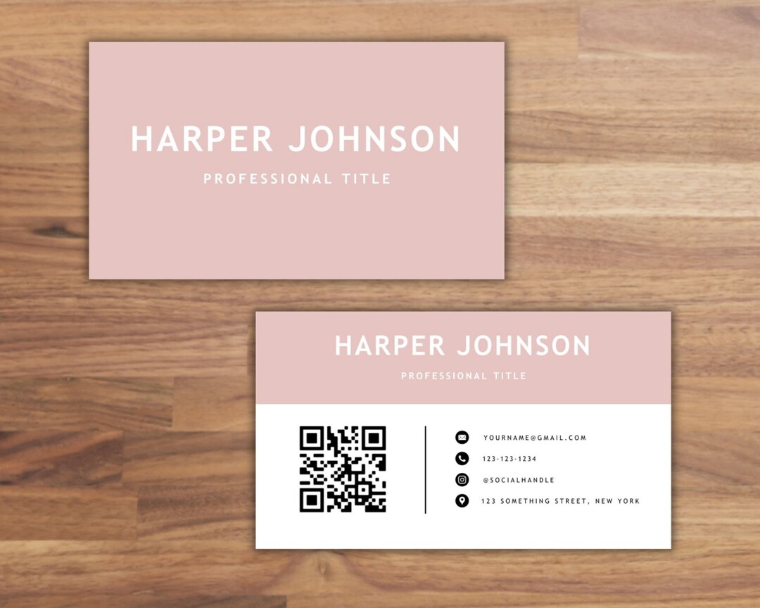 Pink QR Code Business Card Template: Double-sided Canva Design (instant ...