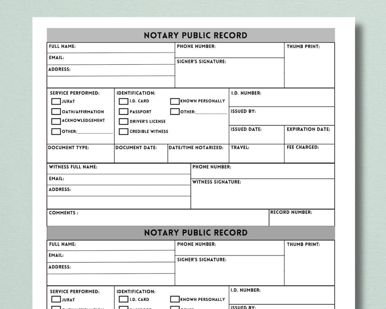 Notary Log Printable Notary Public Record Notary Journal Notary Book Notary Log Printable Notary Public Record Notary Journal Notary Book