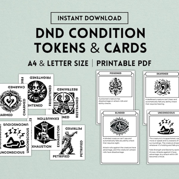 DnD Condition Tokens and Cards, DnD 5e, DnD Cards, DnD Tokens, DnD Player Gift, Dungeon Master, Dungeons and Dragons, Digital Download
