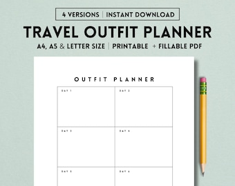 Travel Outfit Planner Printable, Daily Outfit Planner Template, Outfit Planner for Vacation, Business Trip, Holiday, Suitcase Packing List