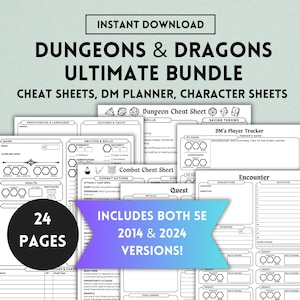 DnD Bundle, 5e, 2014, 2024, DnD Cheat Sheet, DnD Player Guide, DnD Character Sheet, Dungeons and Dragons, Dungeon Master, Digital PDF