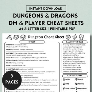 DnD Cheat Sheet, 5e, Quick Reference Guide, DM Cheat Sheet, DnD Player Guide, Digital Download, D&D Cheat Sheet, Dungeon Master, PDF