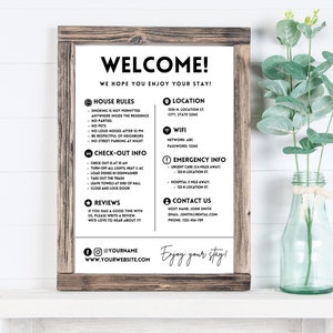 Airbnb Welcome Sign Template, Welcome Sign for Airbnb Hosts, Vacation Rental Printable, Rental House Poster, VRBO, House Rules, WIFI Sign