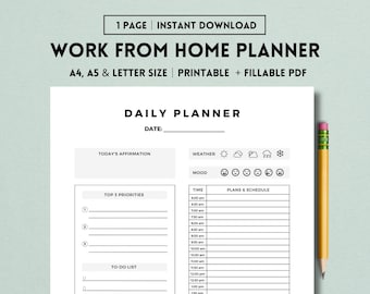 Work From Home Planner, Personal Daily Planner, Productivity Planner, Daily Hourly Schedule, Instant Download, A5/A4/Letter, Digital PDF