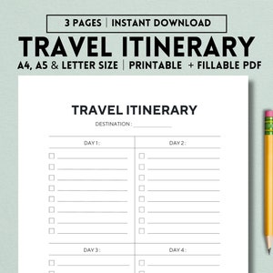 Travel Itinerary Printable, Travel Itinerary Sheets, Travel Planner, Vacation Planner, Traveling Planner, Daily Travel Schedule, Trip PDF