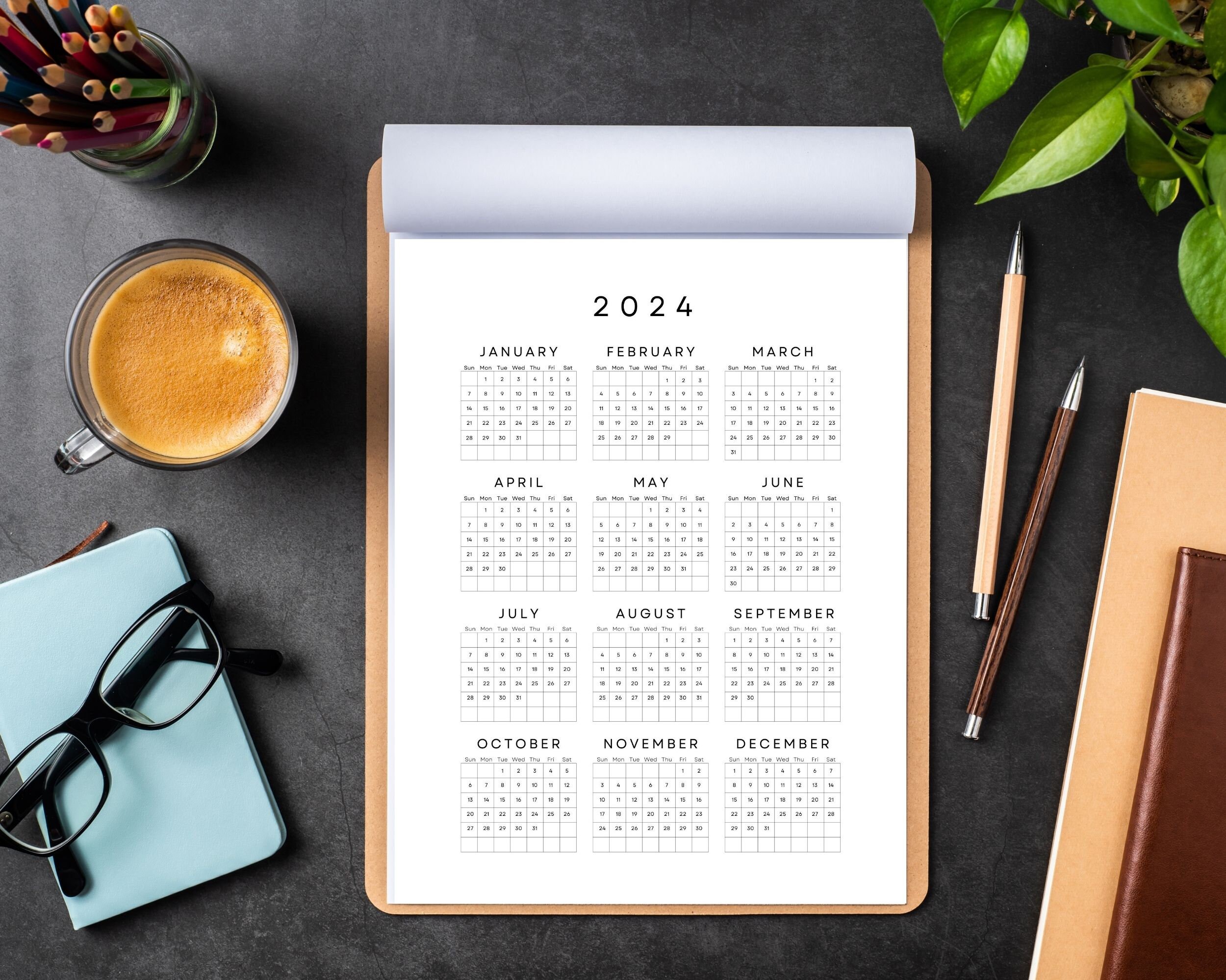 2024/2025 Yearly Calendar One Sheet Printable, Year at a Glance ...