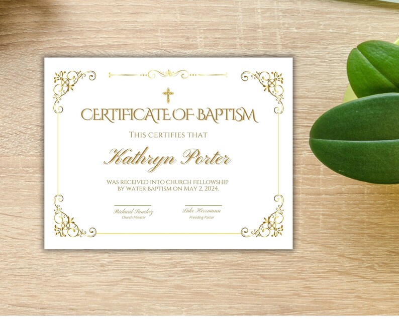 Baptism Certificate Editable Template, Printable Baptism Certificate
