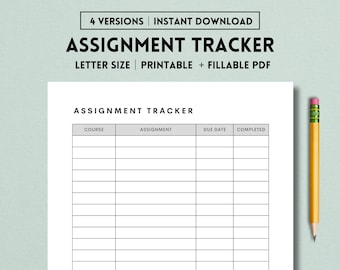 Assignment Tracker Printable, Assignment Planner, Homework Tracker, Homework Planner, College Planner, Homeschool Tracker, PDF