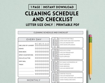 Schoonmaakschema en checklist afdrukbaar, klusjeslijst, schoonmaaklijst, dagelijkse klusjes, maandelijkse klusjes, huis schoonmaken, ADHD schoonmaakplanner
